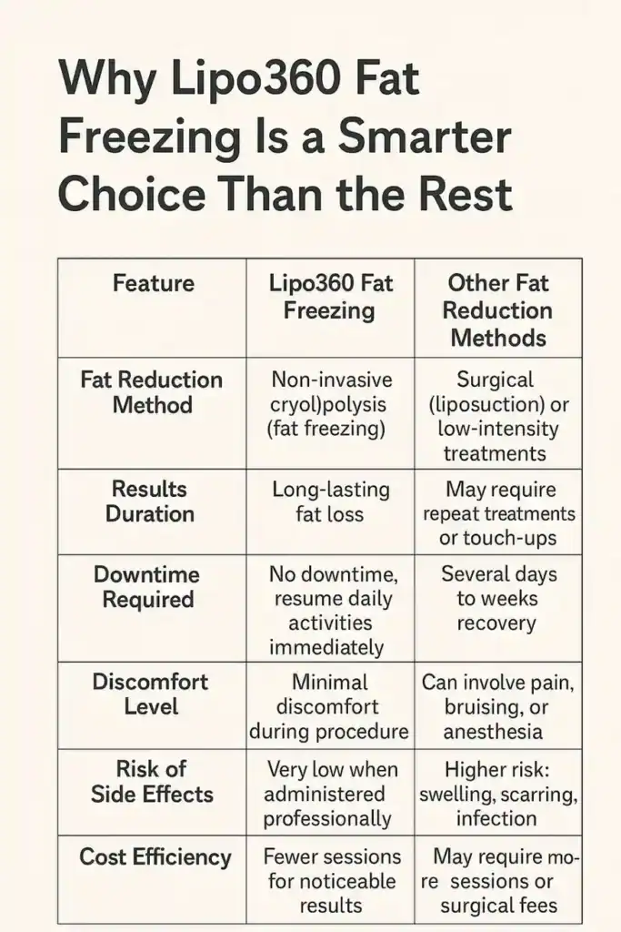 Is it possible to permanently freeze fat cells? 2 Table showing benefits of fat freezing to remove fat cells Rotherham from Lipo 360